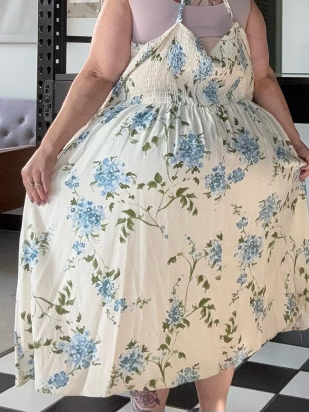 torrid Cream Midi Dress with Blue Floral Print - Picture 2 of 2